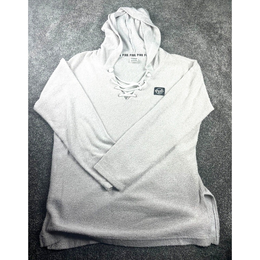 Victoria's Secret Cream Color PINK LABLE‎  Terrycloth hoodie SZ S Small